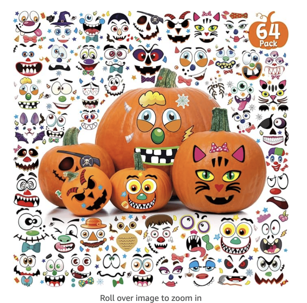 64 Pack Halloween Pumpkin Decorating Stickers, 16 Pumpkin Decorating Kit Cute Pumpkin Face Stickers in Different Designs Halloween Crafts, Stickers, Gifts, Treats, Party Favors